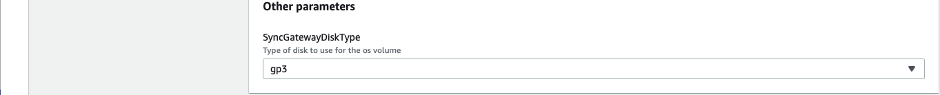 aws marketplace Sync Gateway Other Parameters