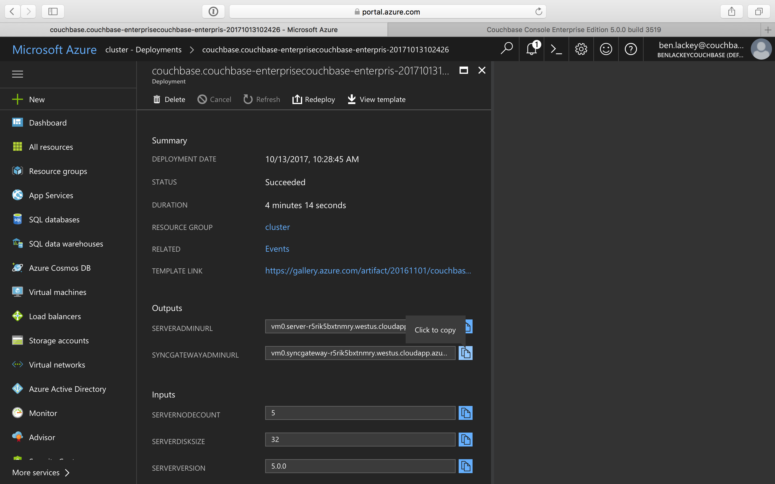 azure cb cluster output syncgatewayurl