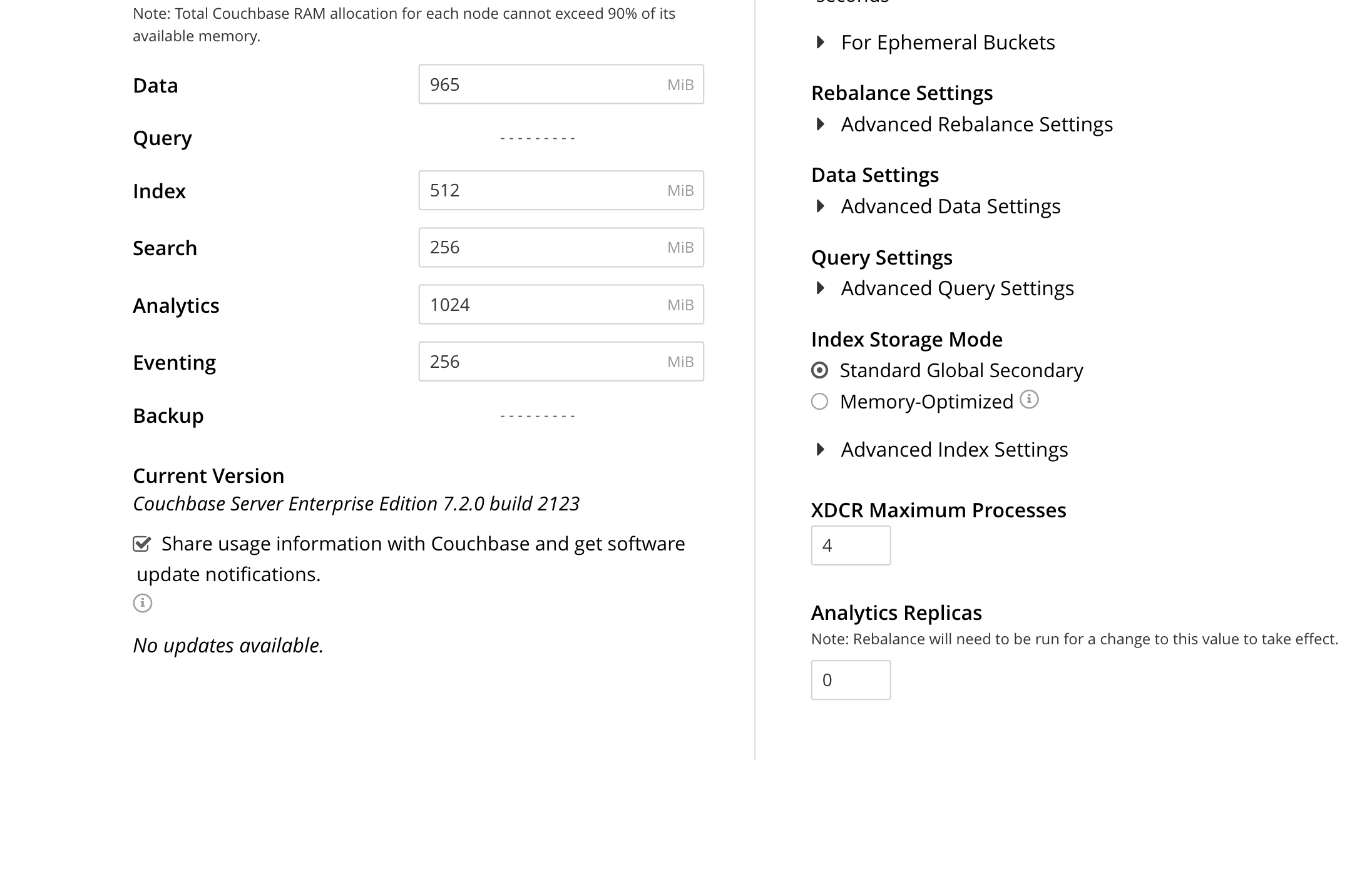 The General Settings screen