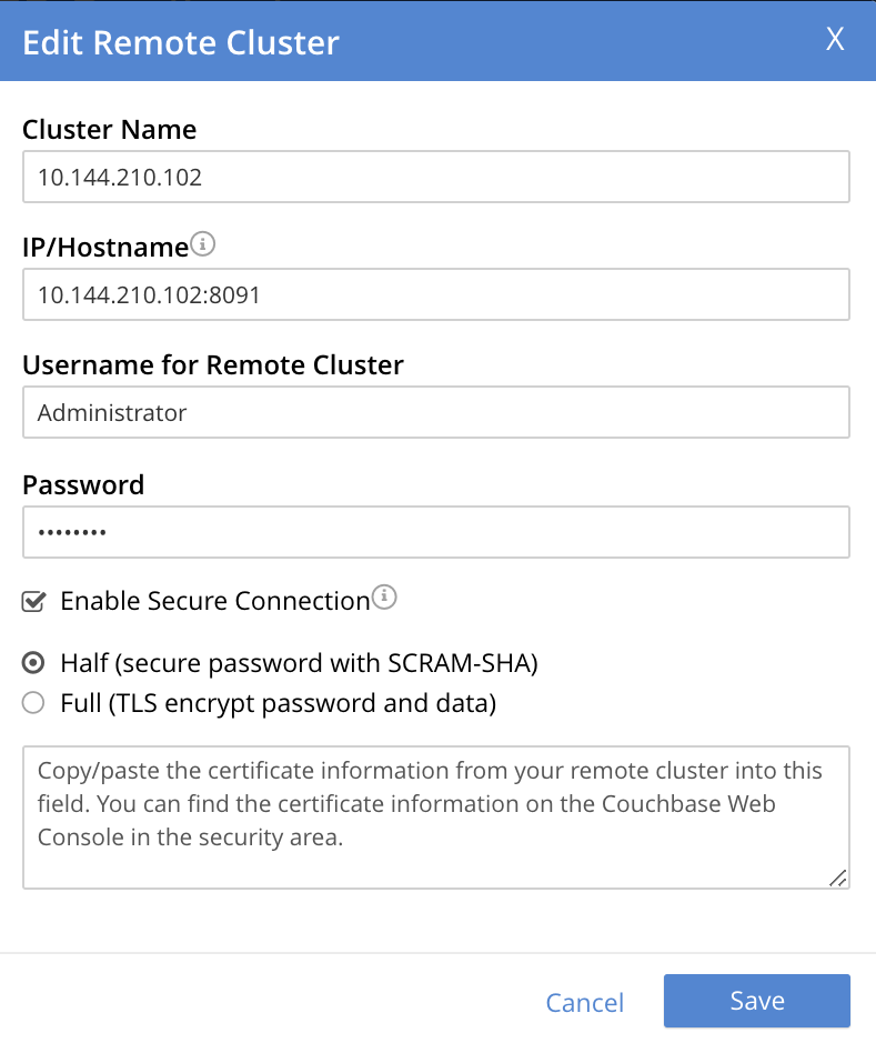 xdcr edit remote cluster dialog expanded