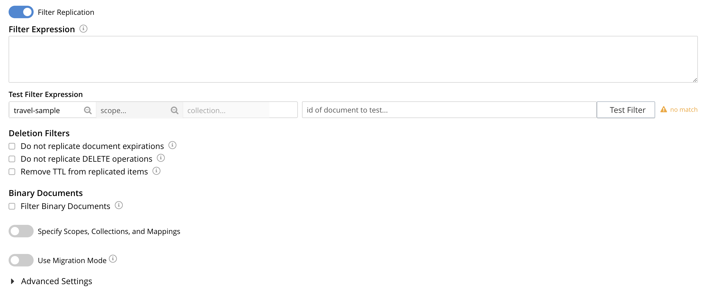 xdcr filter replication open panel